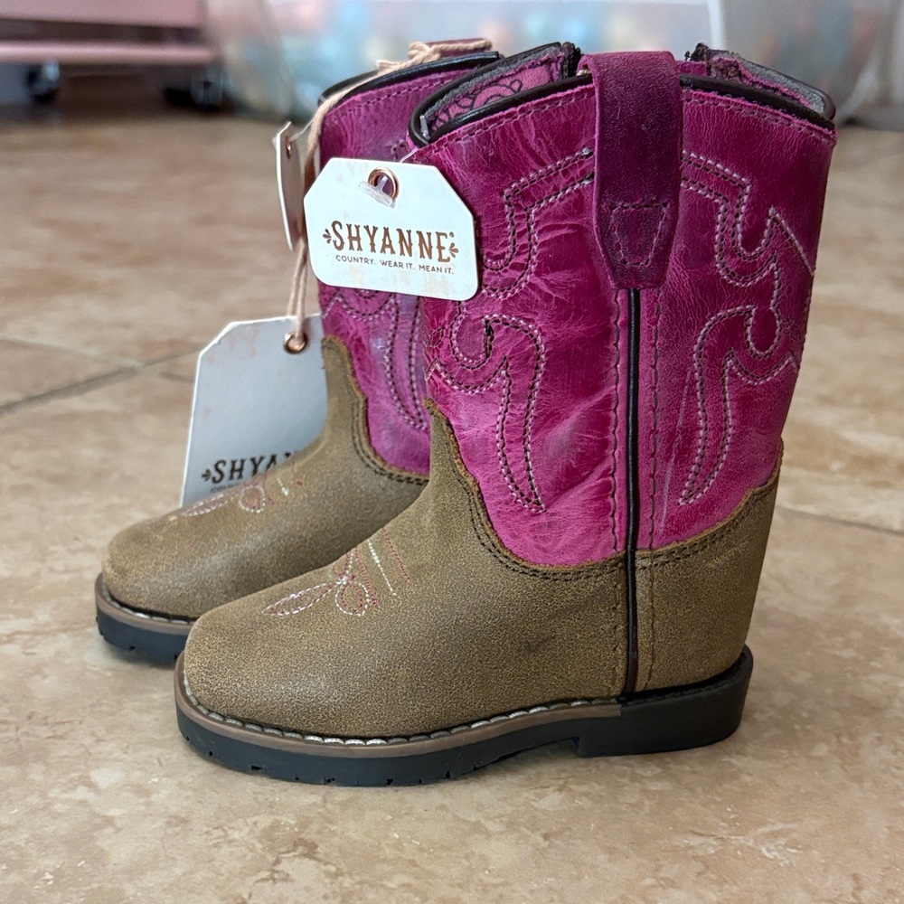 Shyanne Kids' Fuchsia and Tan Western Cowboy Boots
